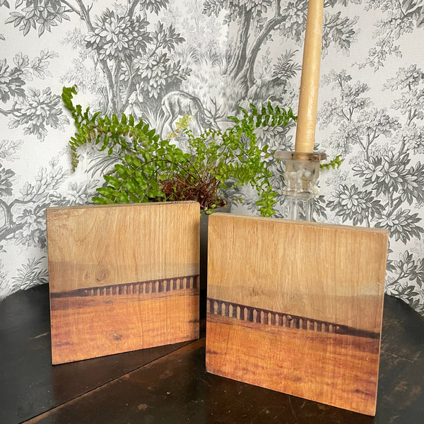 From Here to Always contemporary biophilic nature art displayed on wood table with plant and candlestick to ground considered interiors - Wood Be Loved"