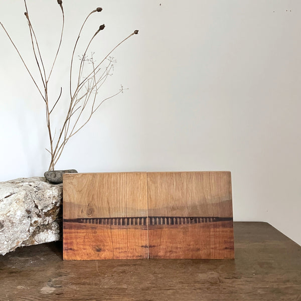 Original contemporoy Art from here to always grounded in organic forms layered in warm minimalism and earth toned texture for calm santuary led interiors.